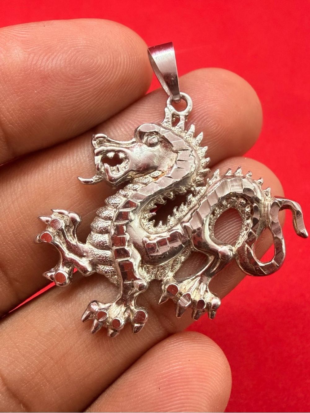 Silver Dragon Pendant Necklace - Sterling-Effect Dragon Charm